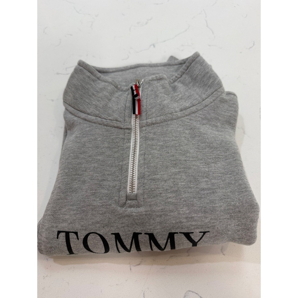 Tommy Jeans Womens Quarter Zip Cropped Sweatshirt Gray Fleece Pullover Medium - Picture 6 of 6